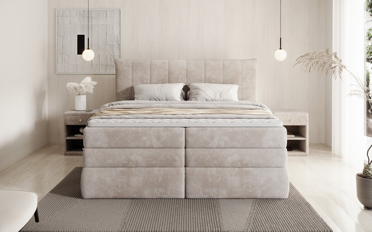 Boxspringbed Stella met opbergruimte in Ribstof
