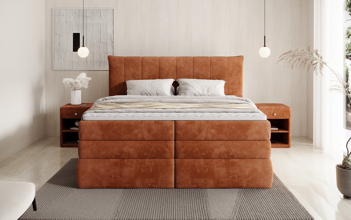 Boxspringbed Stella met opbergruimte in Ribstof