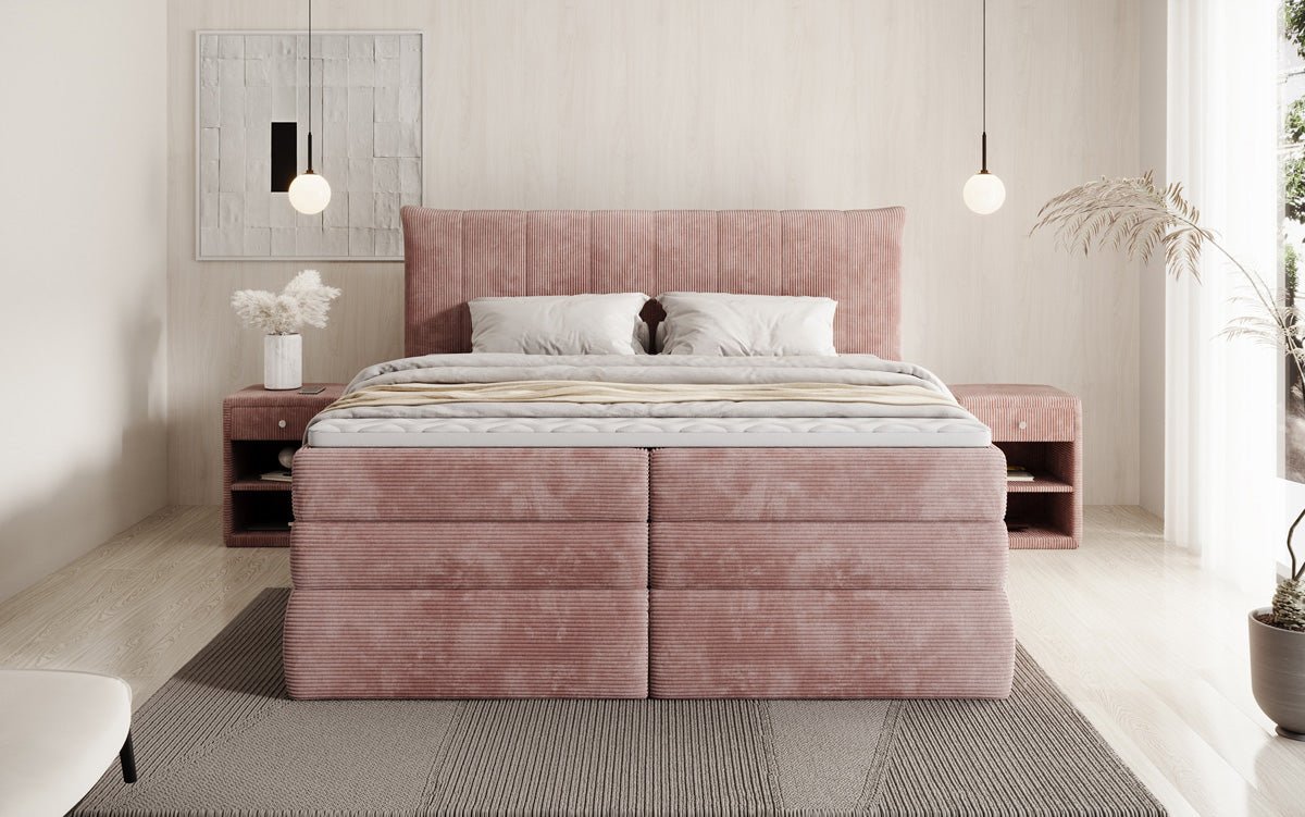 Boxspringbed Stella met opbergruimte in Ribstof