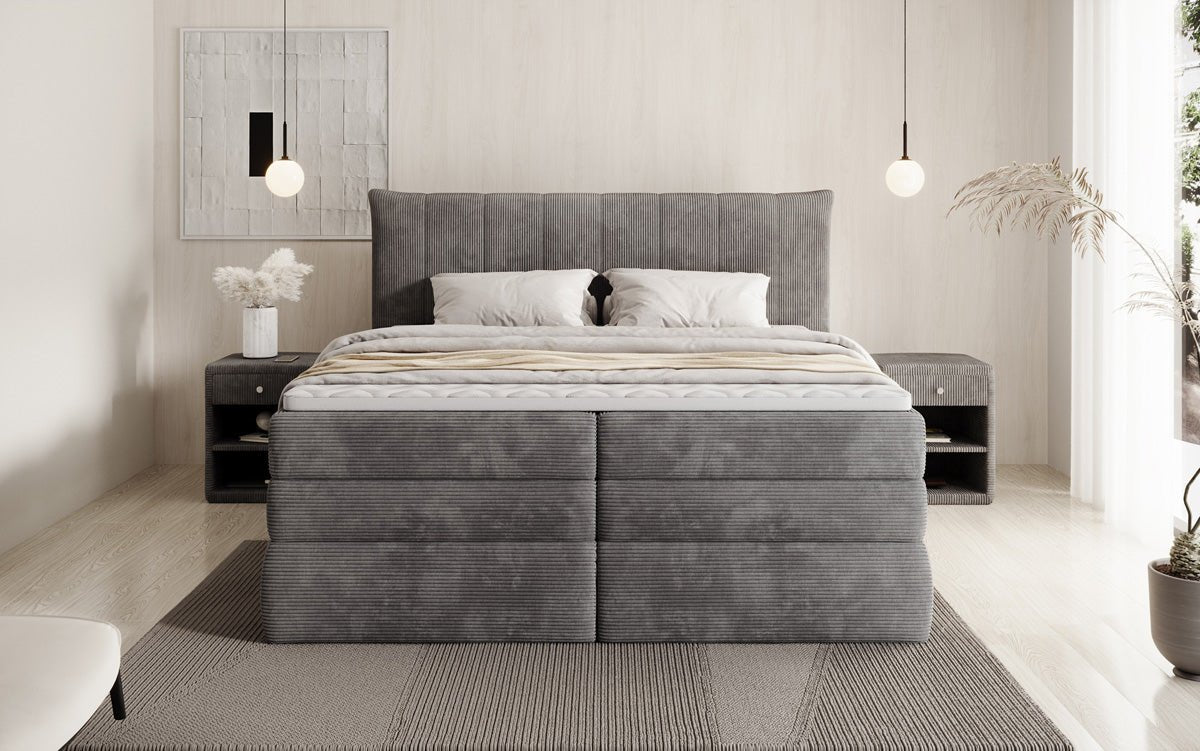 Boxspringbed Stella met opbergruimte in Ribstof