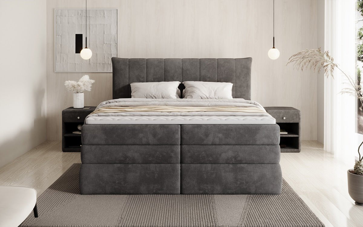Boxspringbed Stella met opbergruimte in Ribstof