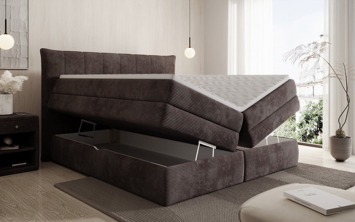 Boxspringbed Stella met opbergruimte in Ribstof
