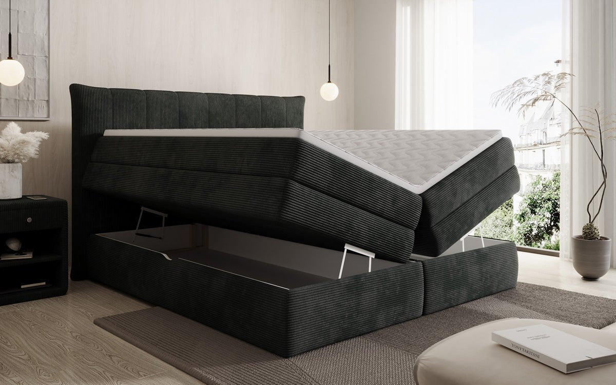 Boxspringbed Stella met opbergruimte in Ribstof