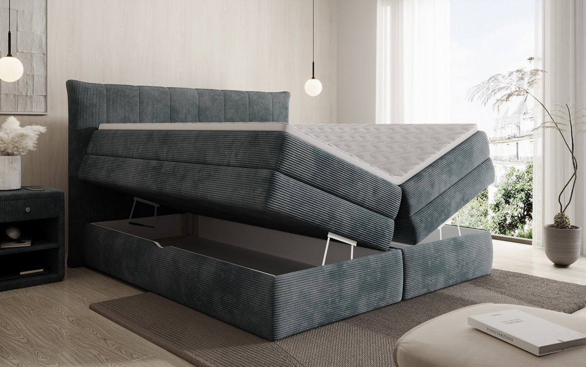 Boxspringbed Stella met opbergruimte in Ribstof