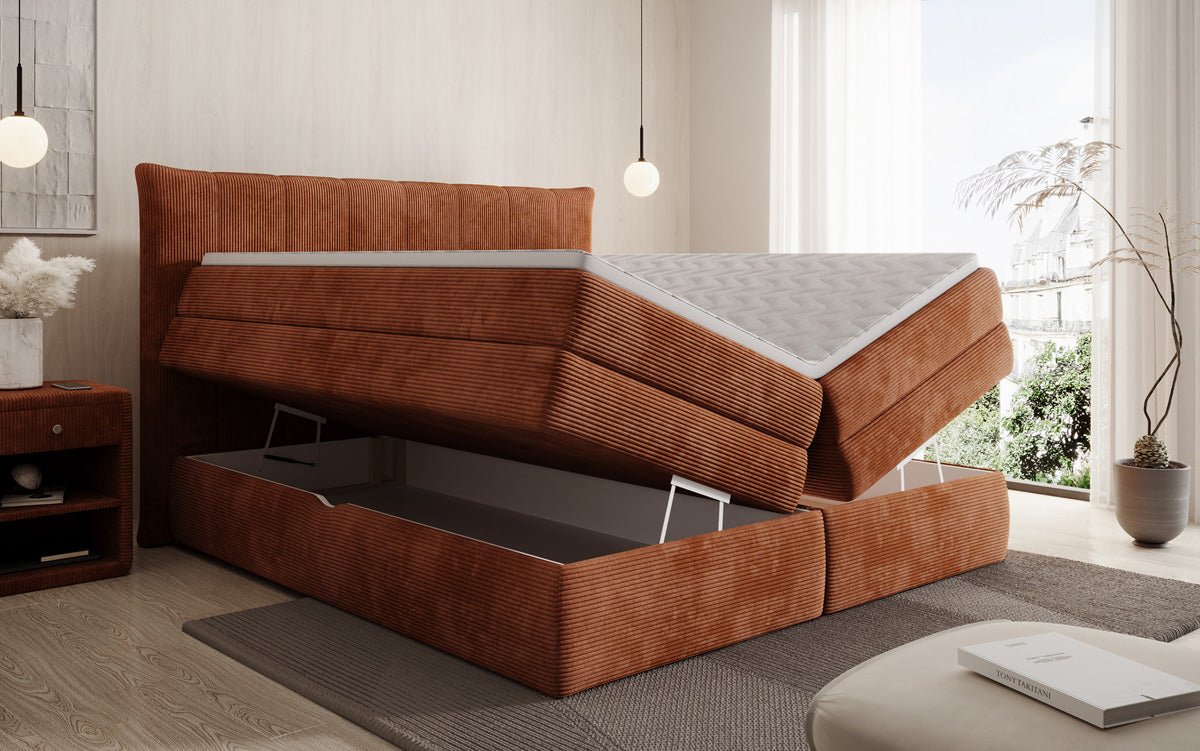 Boxspringbed Stella met opbergruimte in Ribstof