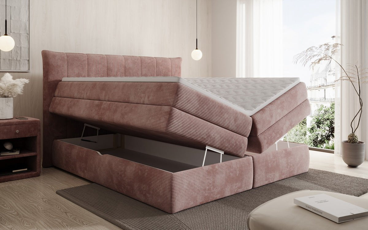 Boxspringbed Stella met opbergruimte in Ribstof