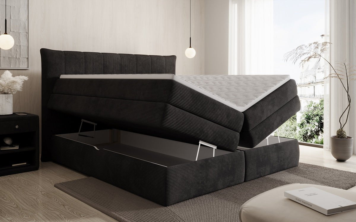 Boxspringbed Stella met opbergruimte in Ribstof