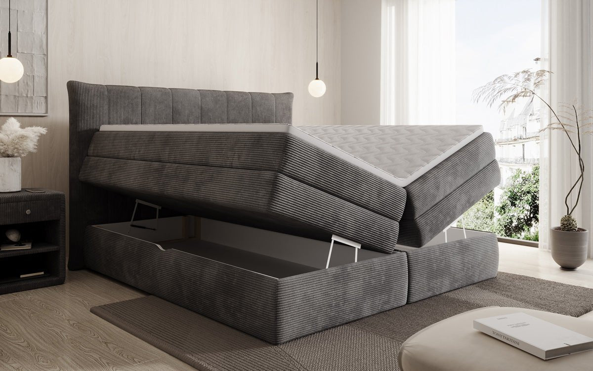 Boxspringbed Stella met opbergruimte in Ribstof
