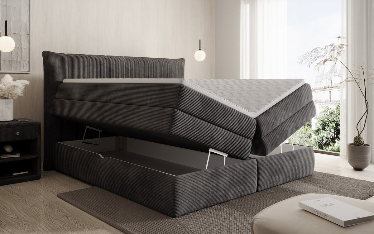 Boxspringbed Stella met opbergruimte in Ribstof