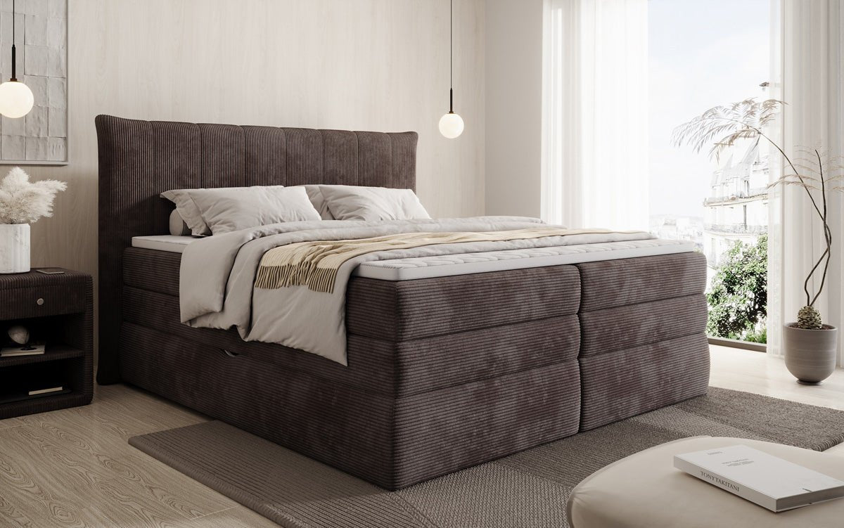 Boxspringbed Stella met opbergruimte in Ribstof