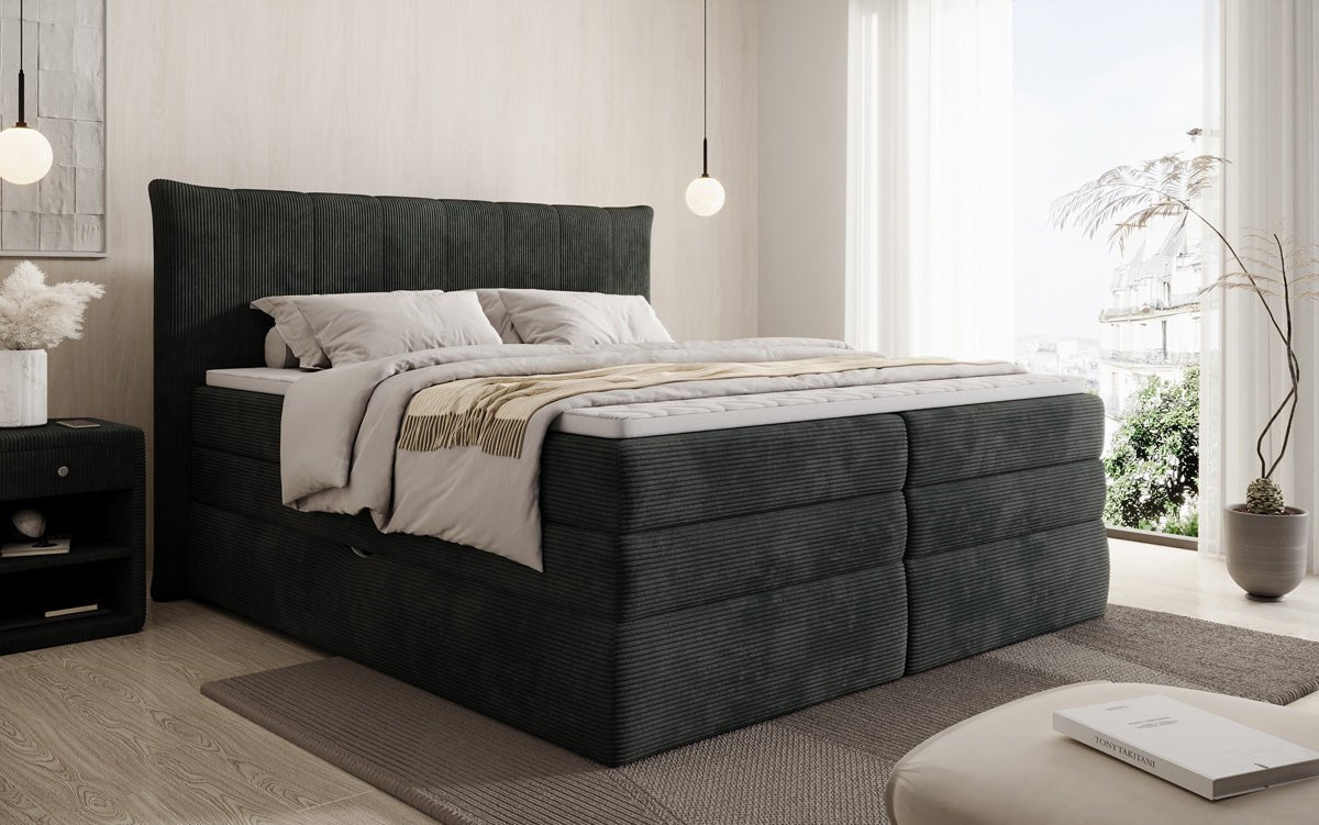 Boxspringbed Stella met opbergruimte in Ribstof