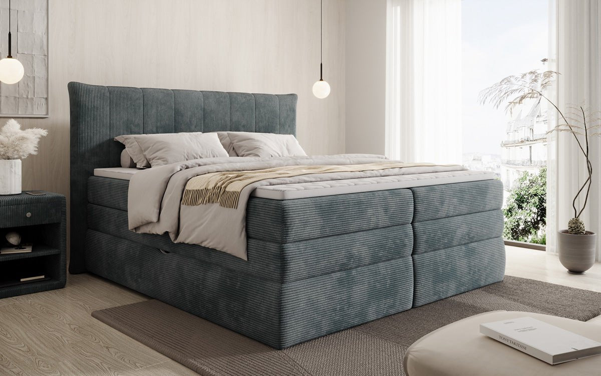 Boxspringbed Stella met opbergruimte in Ribstof