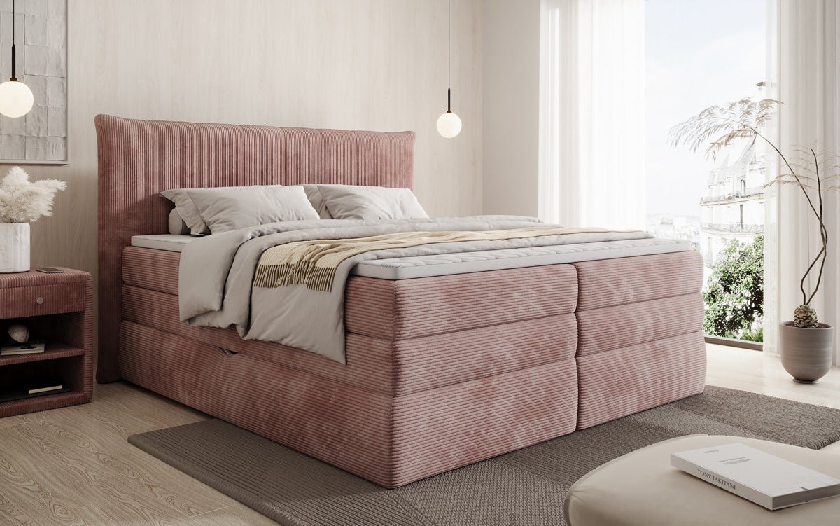 Boxspringbed Stella met opbergruimte in Ribstof