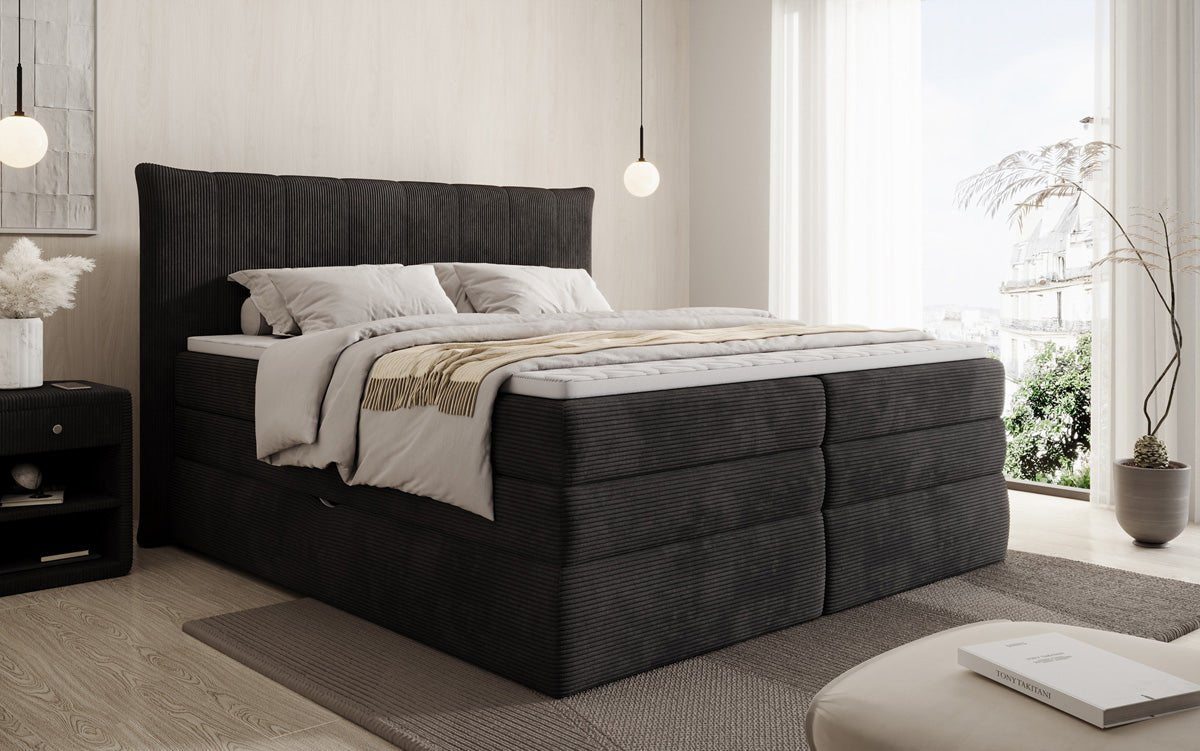 Boxspringbed Stella met opbergruimte in Ribstof