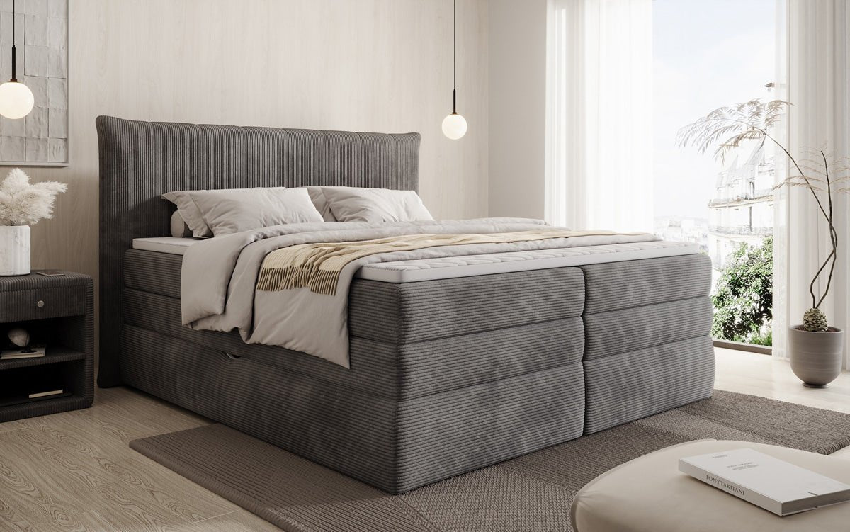 Boxspringbed Stella met opbergruimte in Ribstof