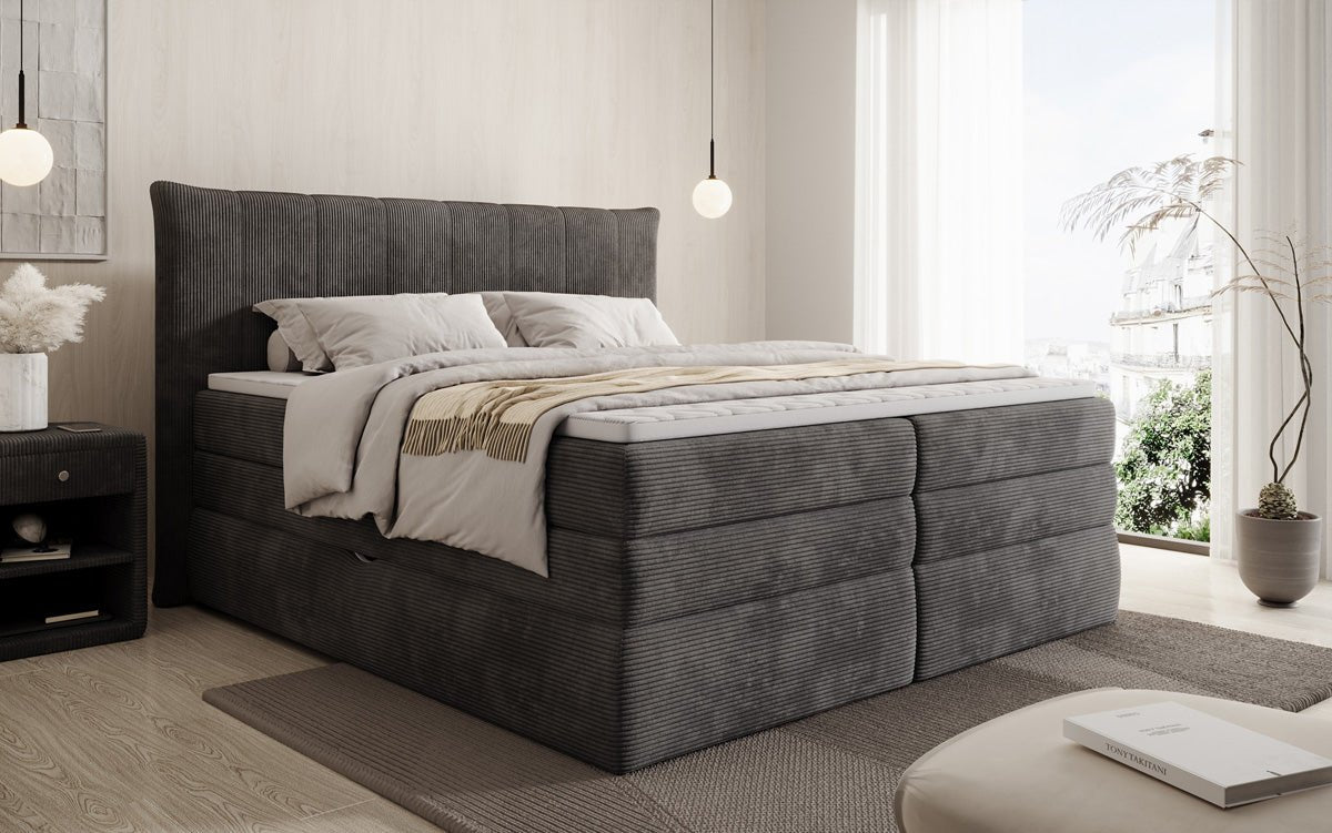 Boxspringbed Stella met opbergruimte in Ribstof