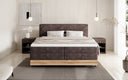 Houten bed/Boxspringbed Nero met opbergruimte in Ribstof