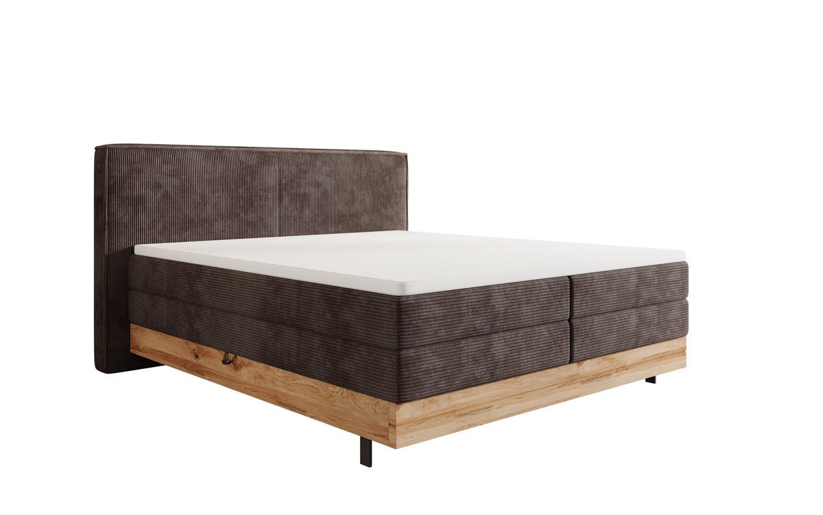 Houten bed/Boxspringbed Nero met opbergruimte in Ribstof