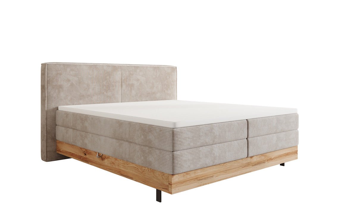 Houten bed/Boxspringbed Nero met opbergruimte in Ribstof