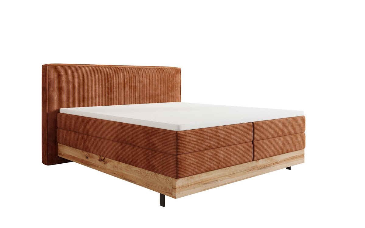 Houten bed/Boxspringbed Nero met opbergruimte in Ribstof