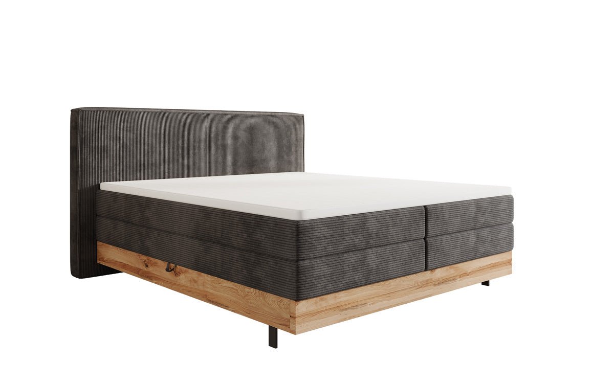 Houten bed/Boxspringbed Nero met opbergruimte in Ribstof
