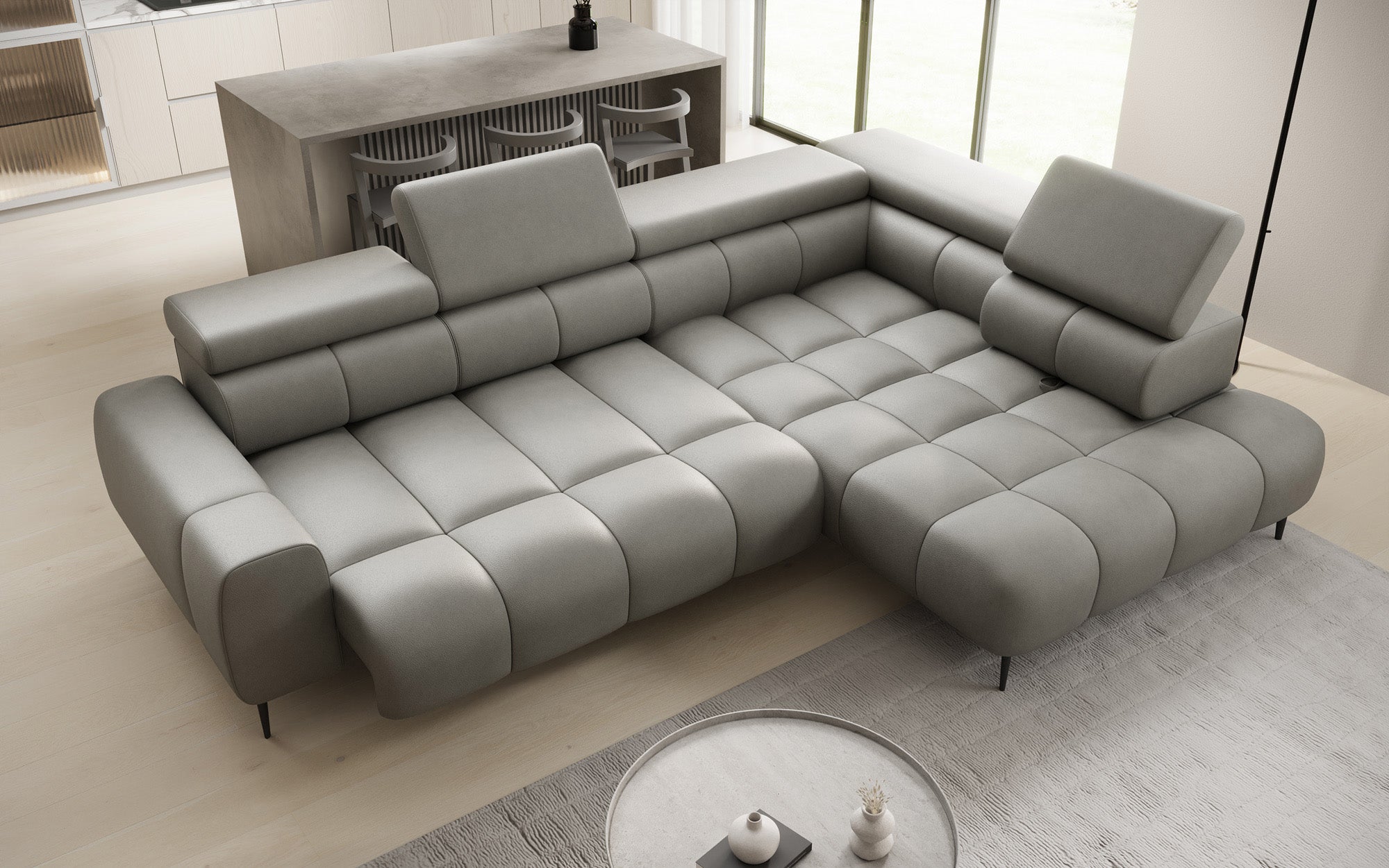 Designbank Ceora L met elektrische slaapfunctie en verstelbare rugleuning in echt leer