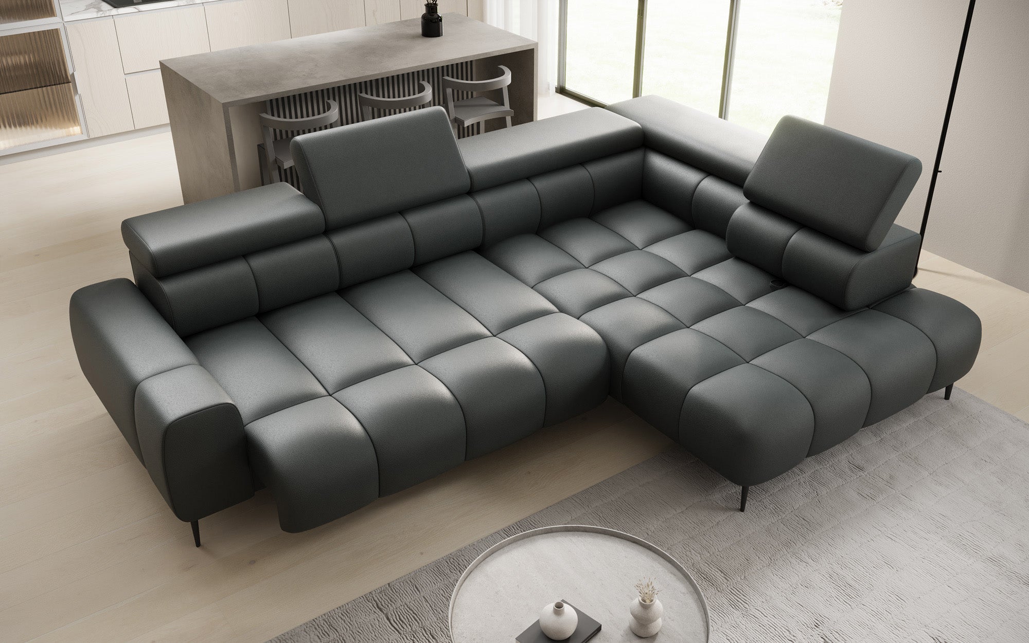 Designbank Ceora L met elektrische slaapfunctie en verstelbare rugleuning in echt leer