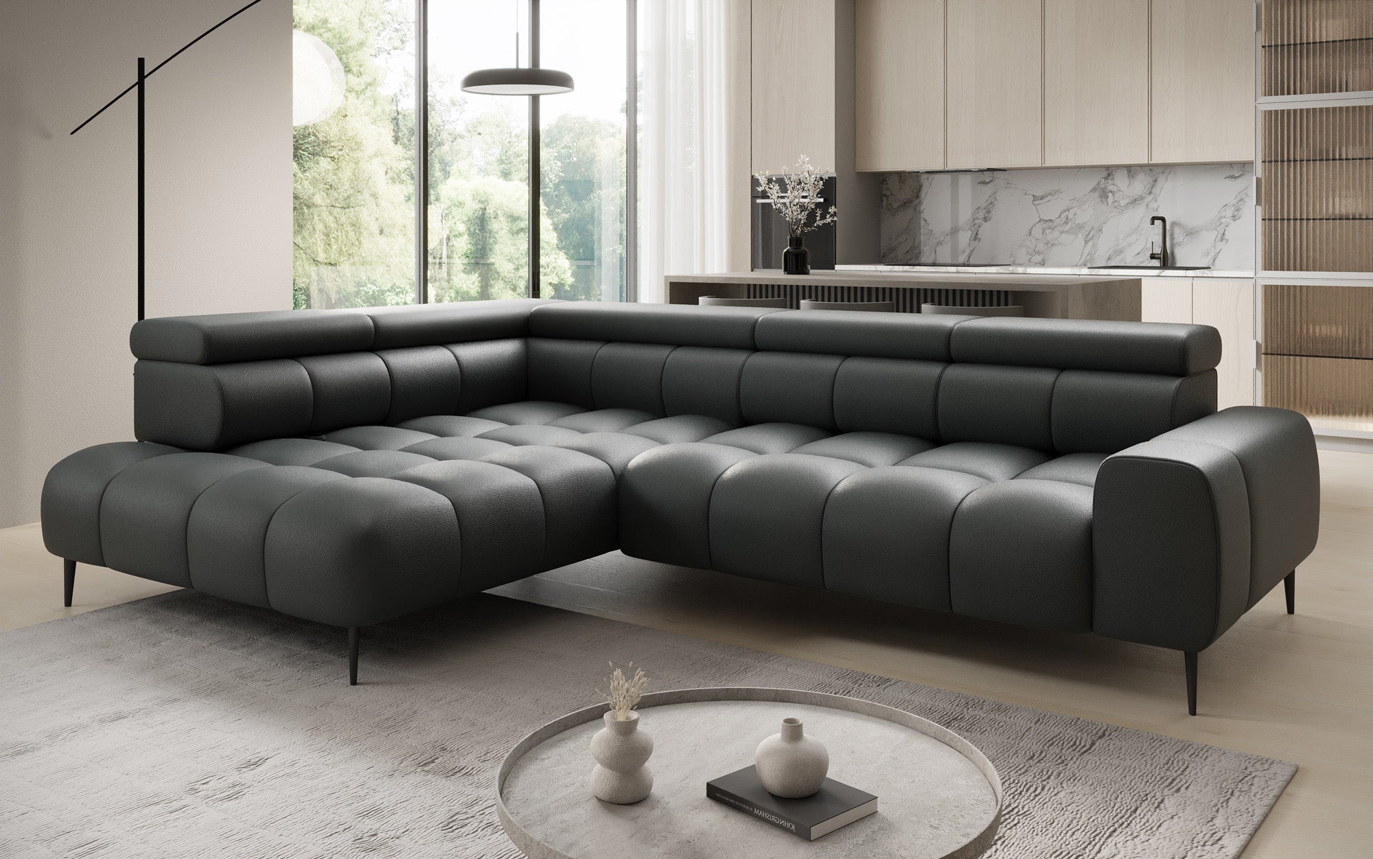 Designbank Ceora L met elektrische slaapfunctie en verstelbare rugleuning in echt leer
