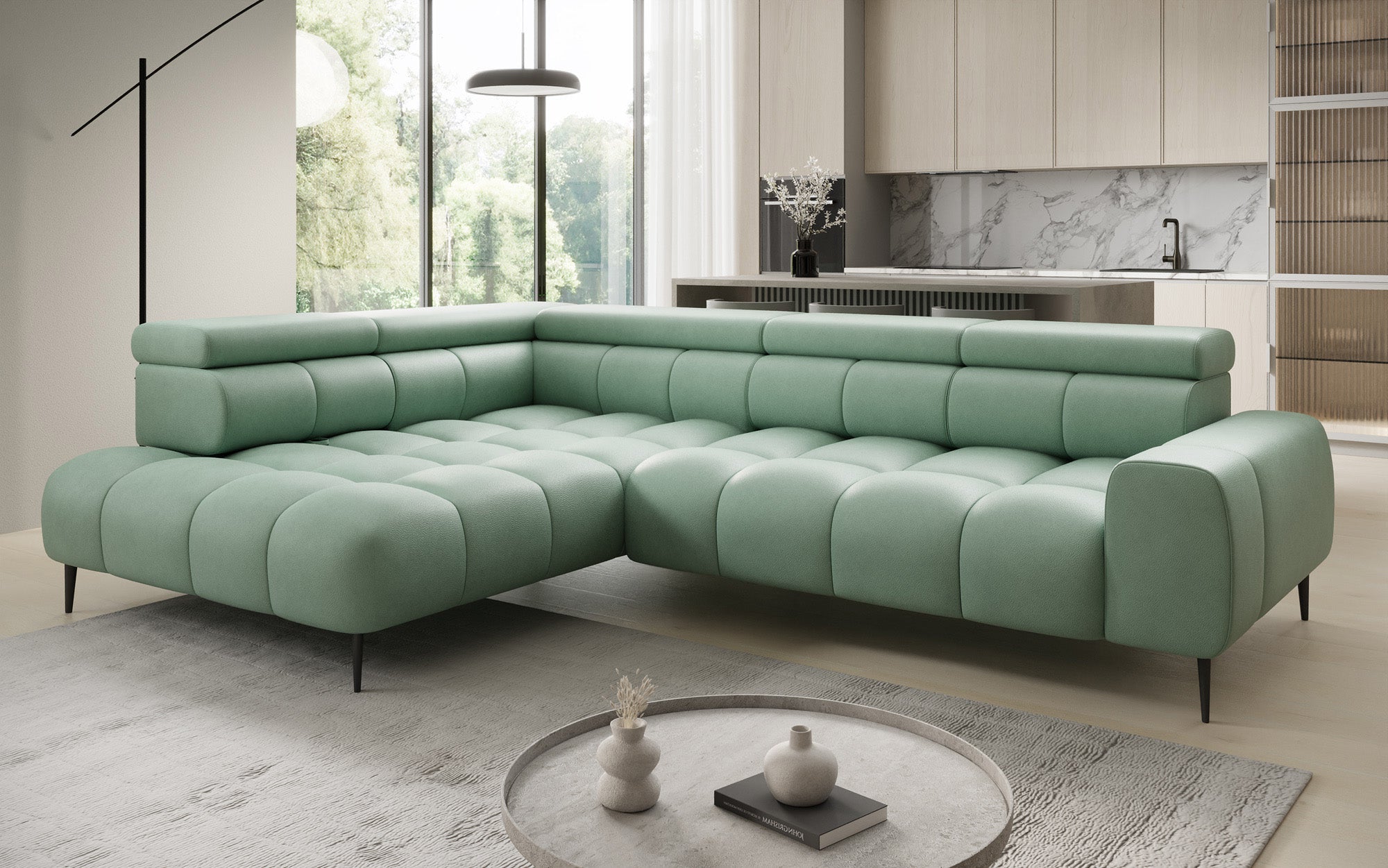 Designbank Ceora L met elektrische slaapfunctie en verstelbare rugleuning in echt leer