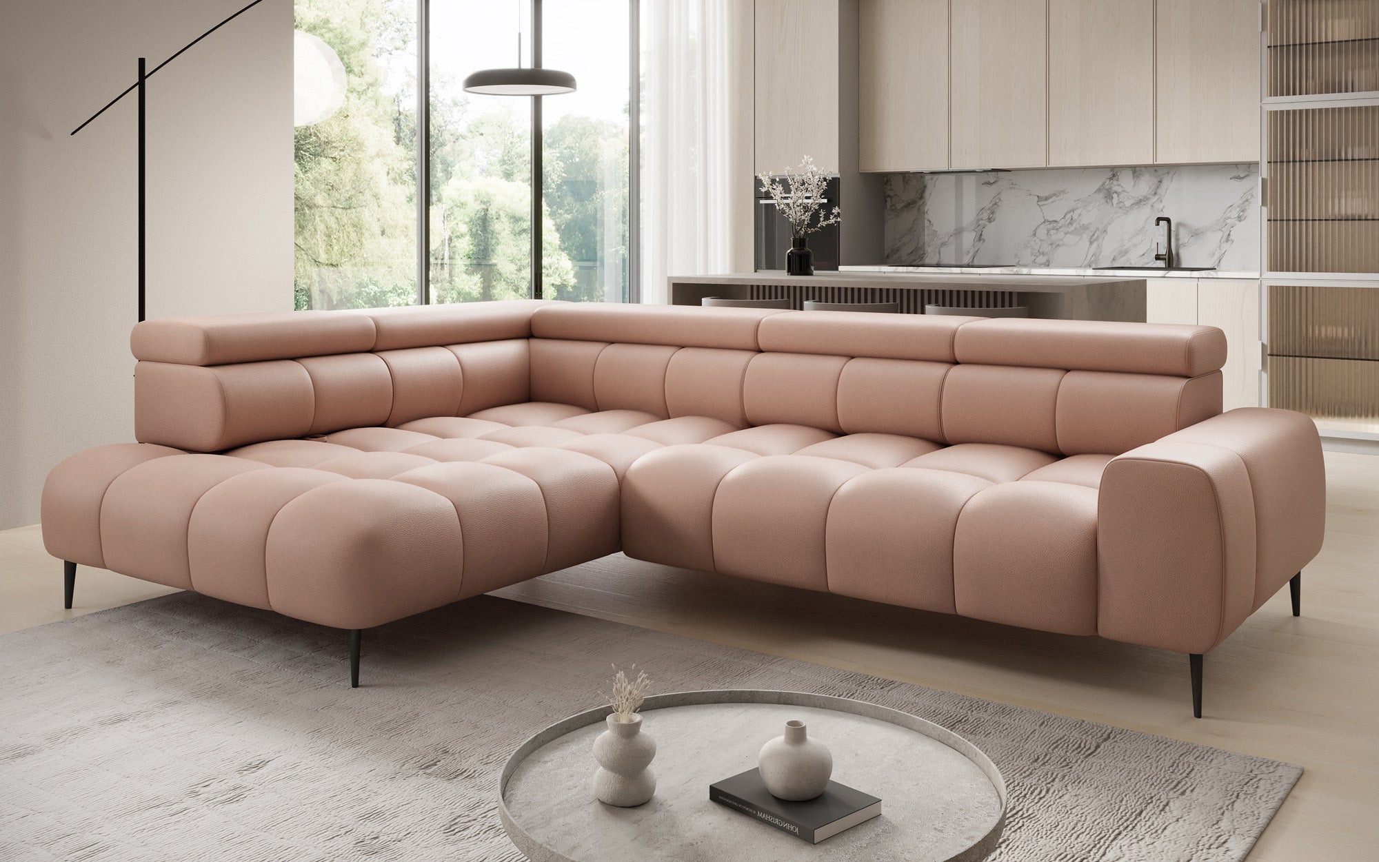 Designbank Ceora L met elektrische slaapfunctie en verstelbare rugleuning in echt leer