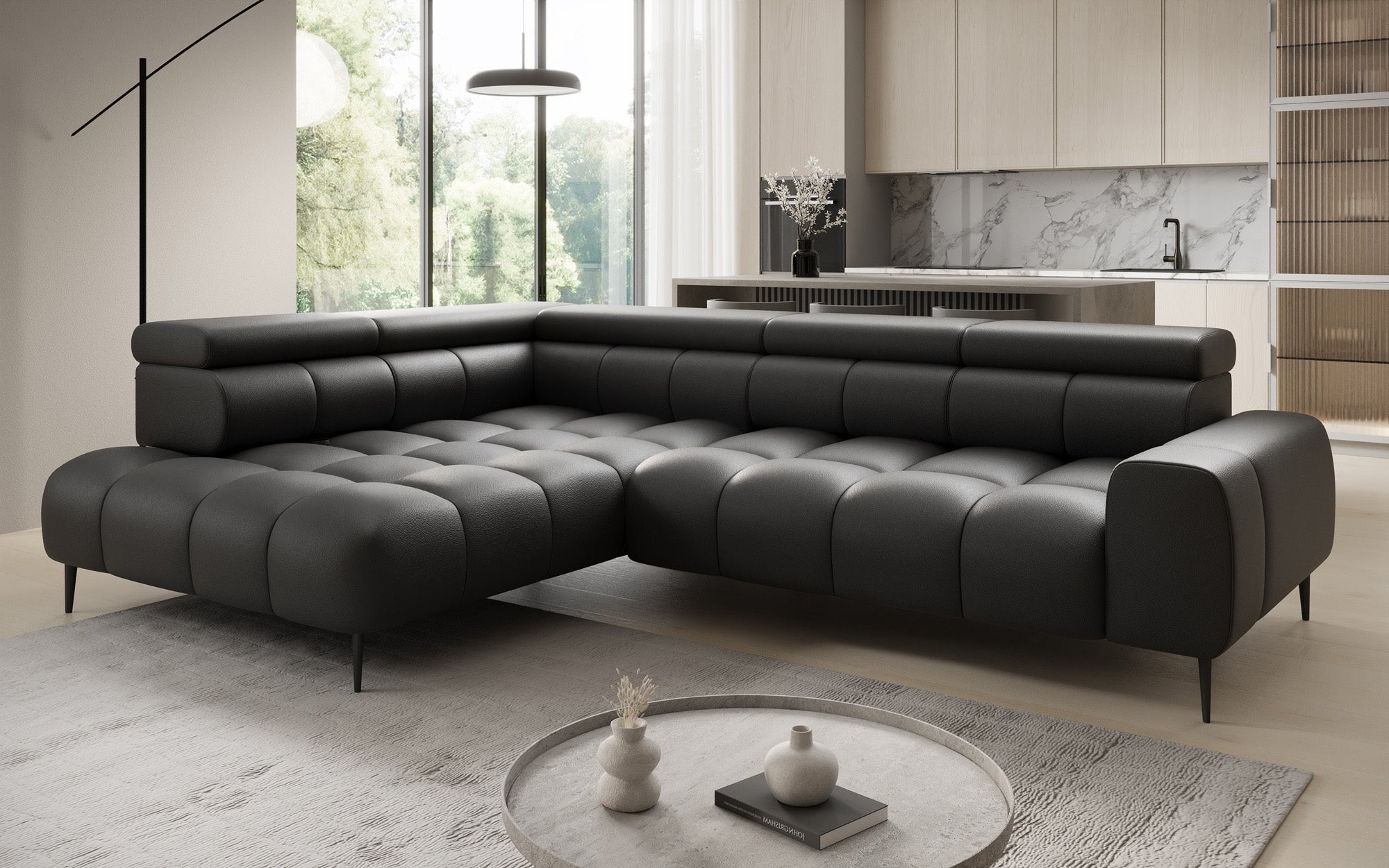 Designbank Ceora L met elektrische slaapfunctie en verstelbare rugleuning in echt leer