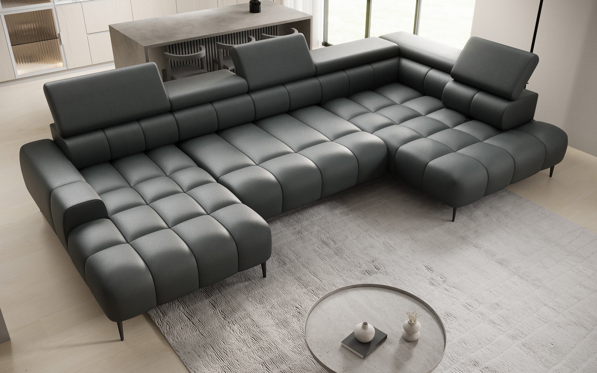 Designbank Ceora U met elektrische slaapfunctie en verstelbare rugleuning in echt leer
