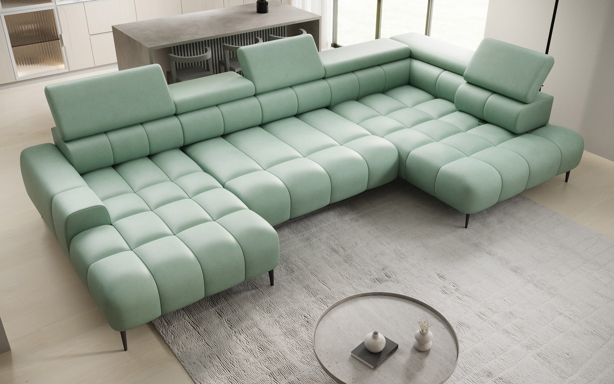 Designbank Ceora U met elektrische slaapfunctie en verstelbare rugleuning in echt leer
