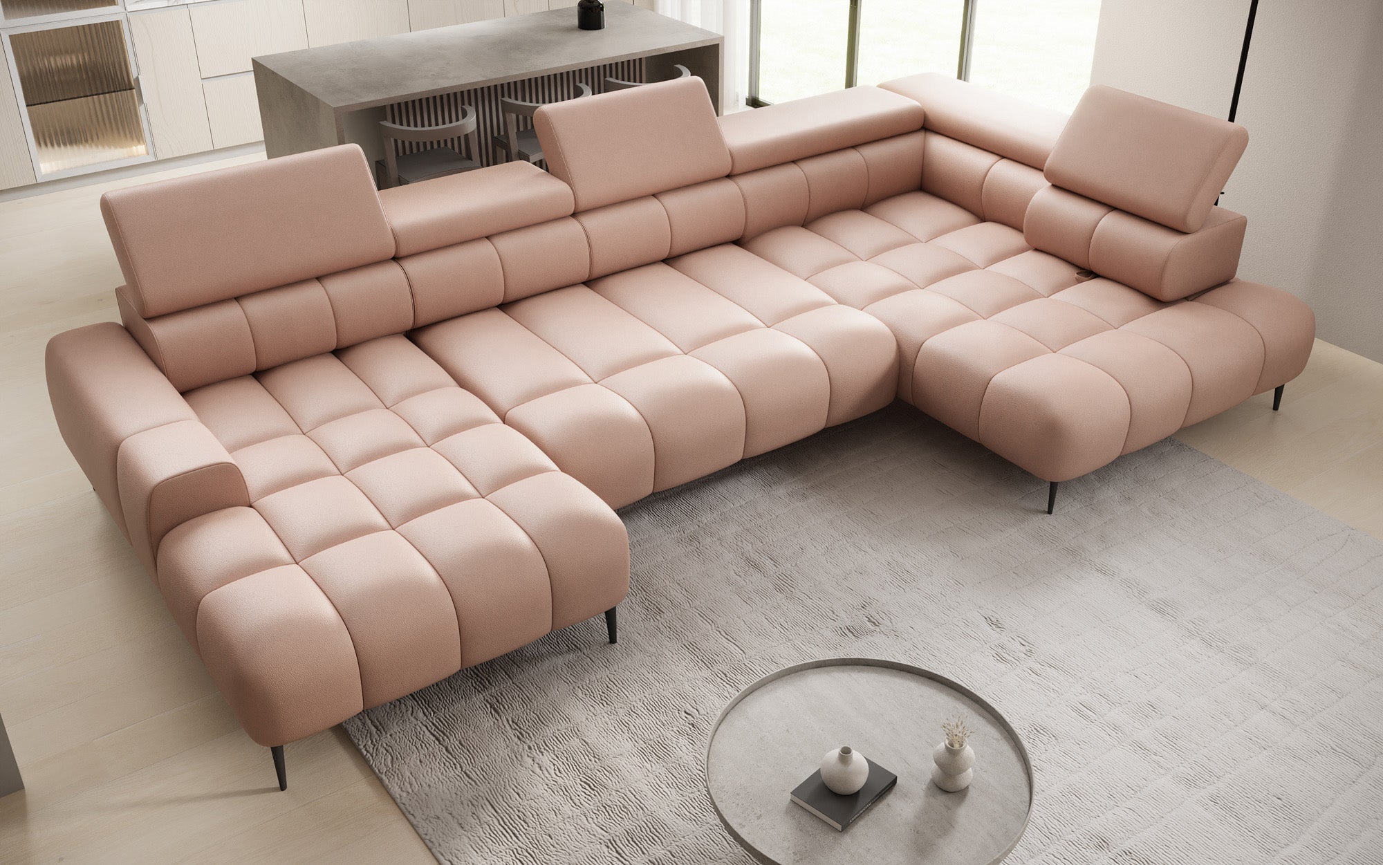 Designbank Ceora U met elektrische slaapfunctie en verstelbare rugleuning in echt leer