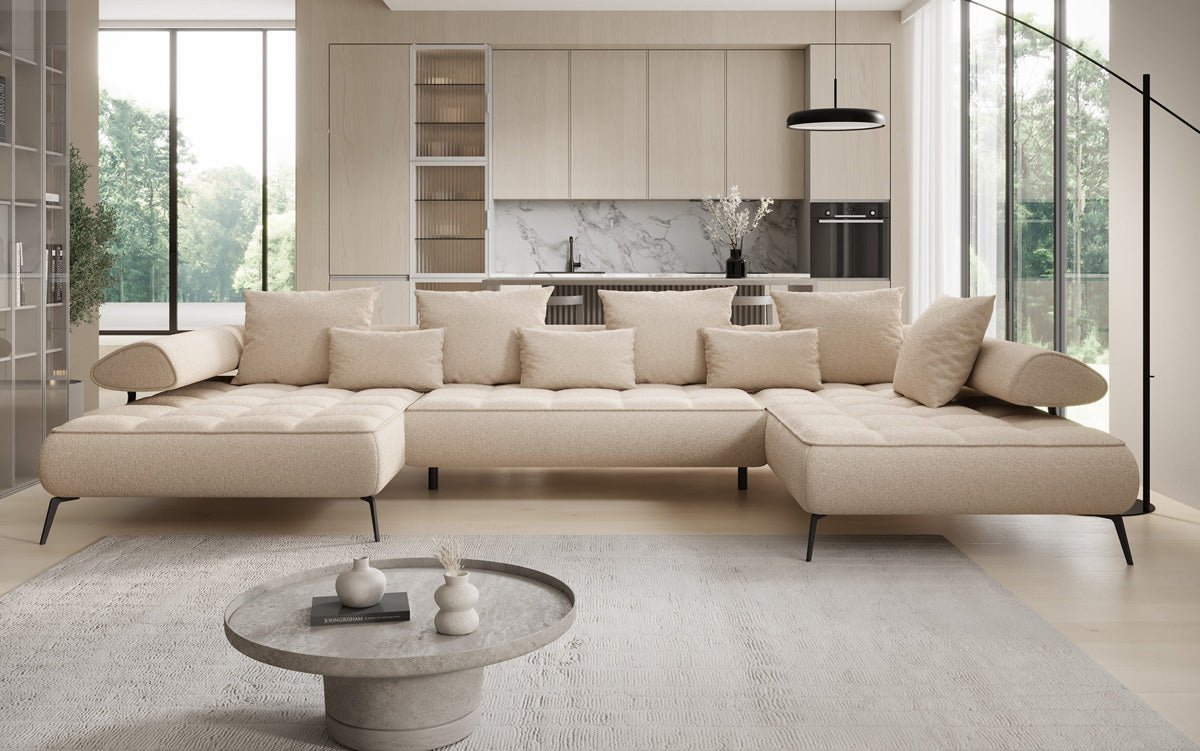 Designer U Sofa Sydney Bouclé with electric sleeping function