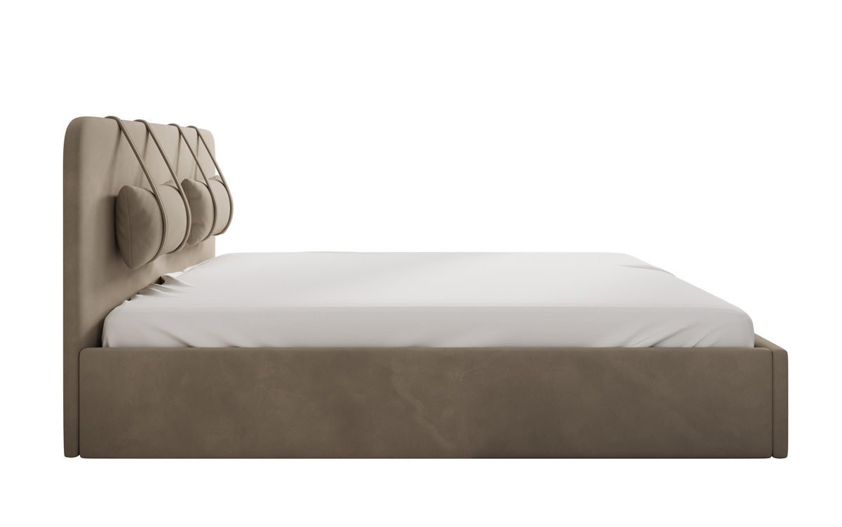 Designer gestoffeerd bed Alma in Fluweel met opbergruimte