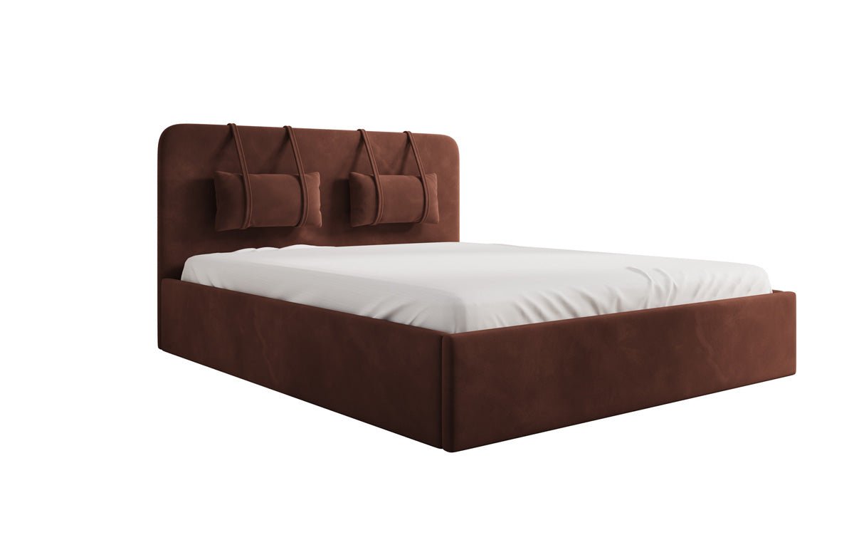 Designer gestoffeerd bed Alma in Fluweel met opbergruimte