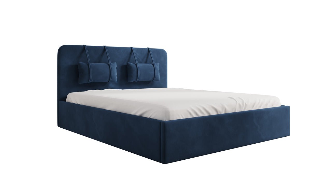 Designer gestoffeerd bed Alma in Fluweel met opbergruimte