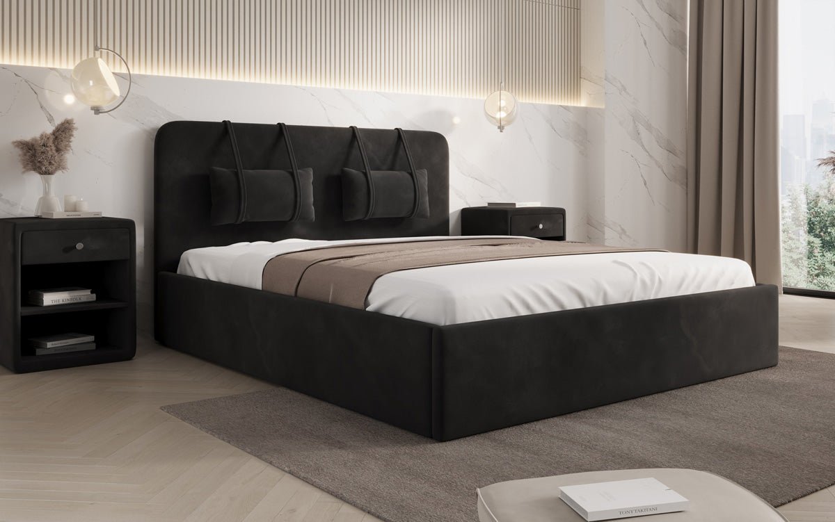 Designer gestoffeerd bed Alma in Fluweel met opbergruimte