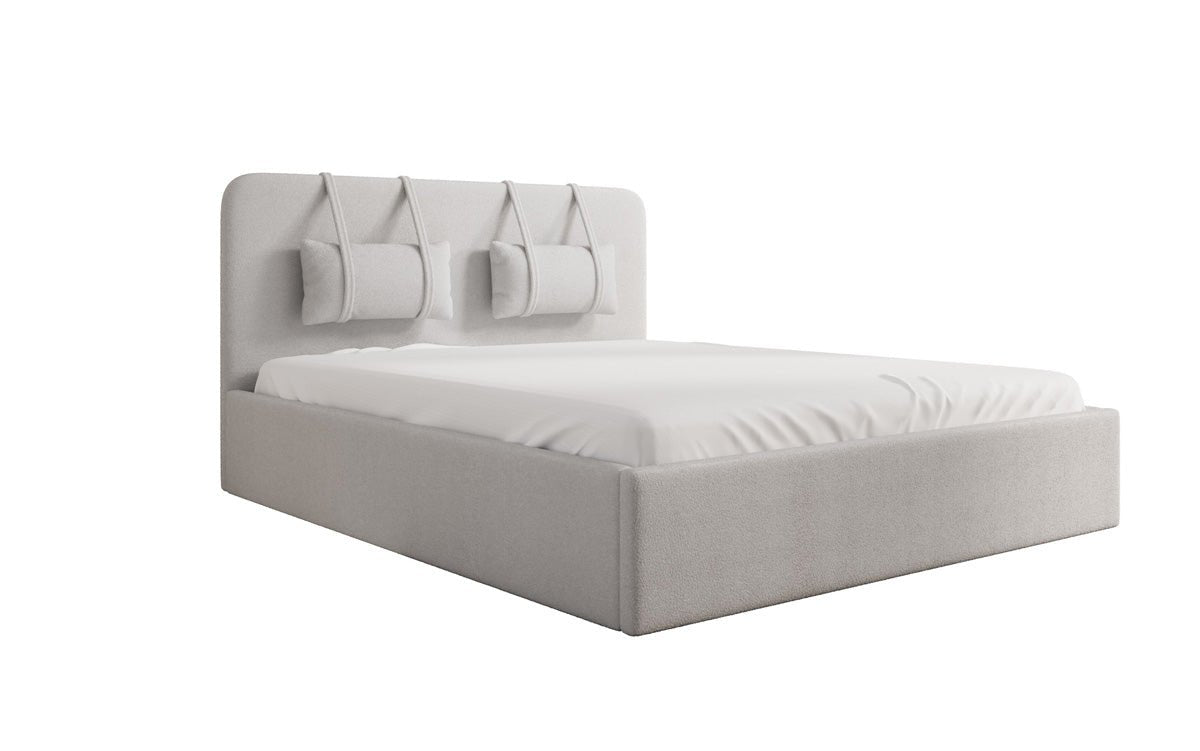 Designer gestoffeerd bed Alma in Bouclé met opbergruimte