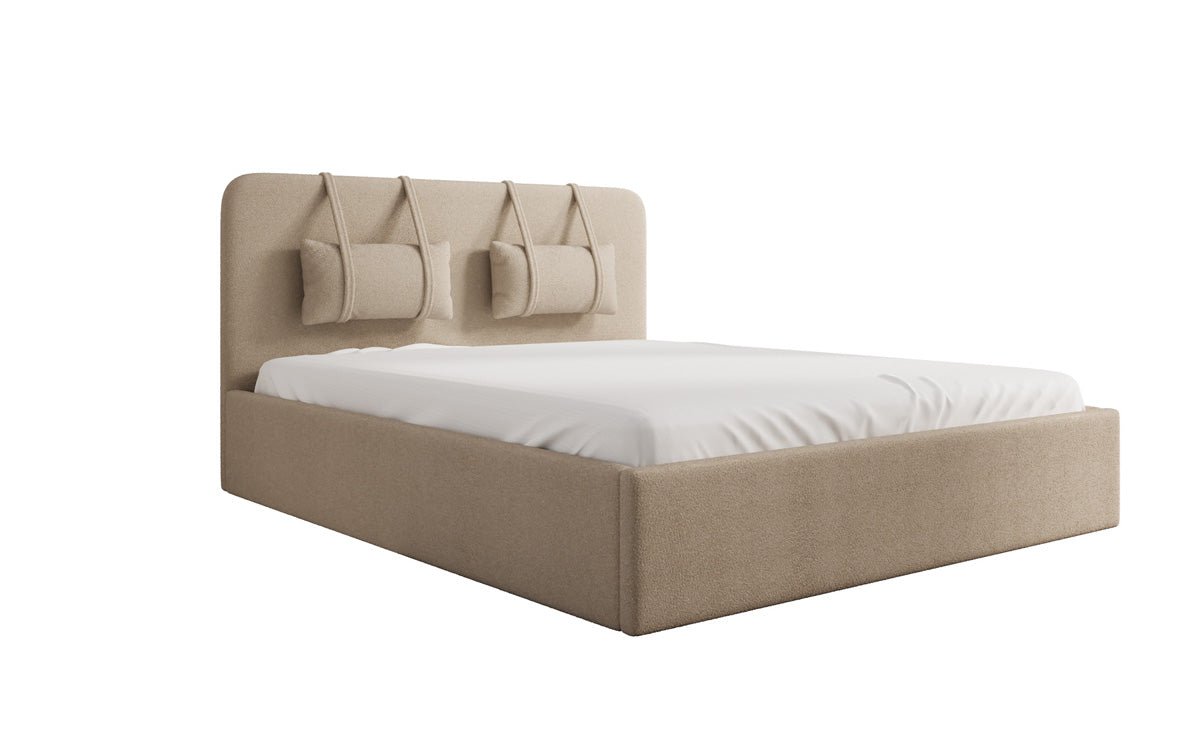 Designer gestoffeerd bed Alma in Bouclé met opbergruimte