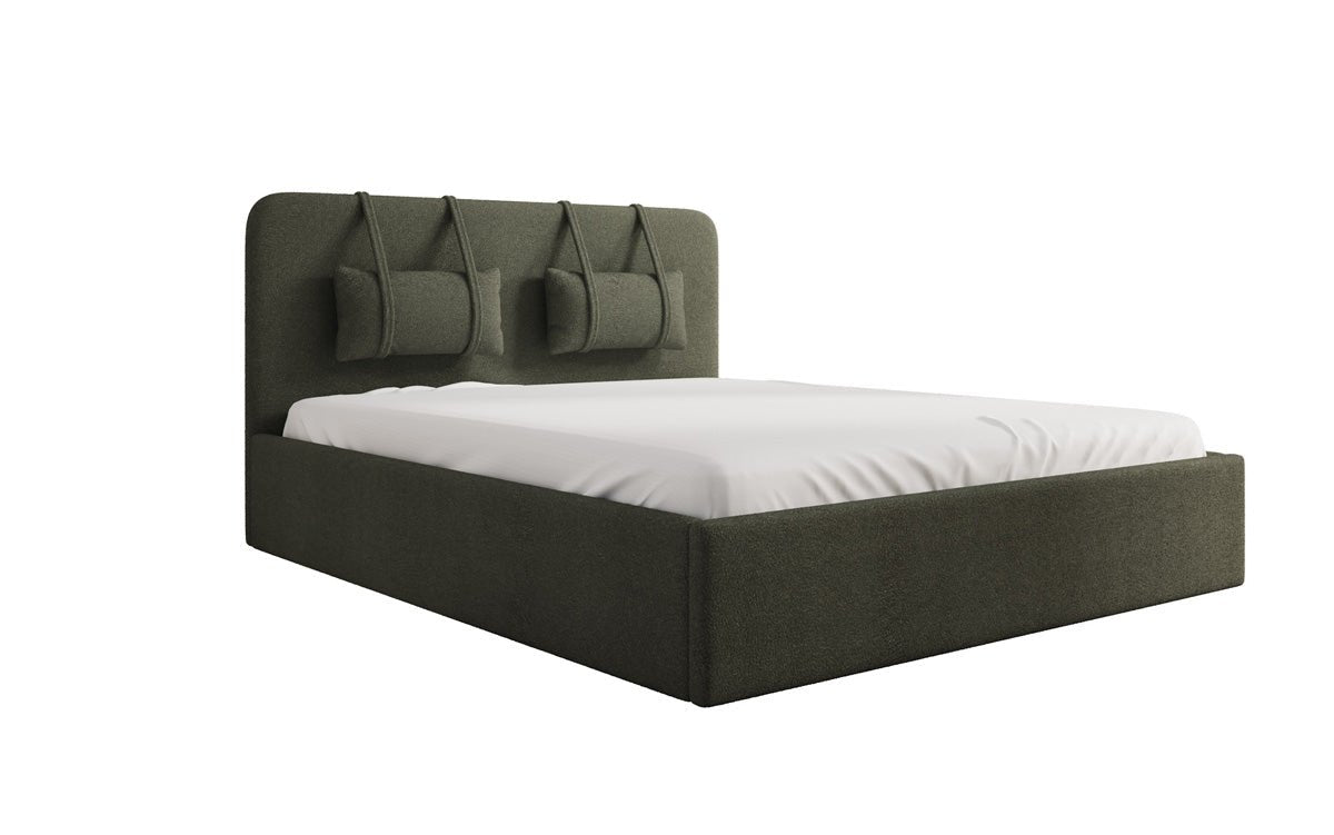 Designer gestoffeerd bed Alma in Bouclé met opbergruimte