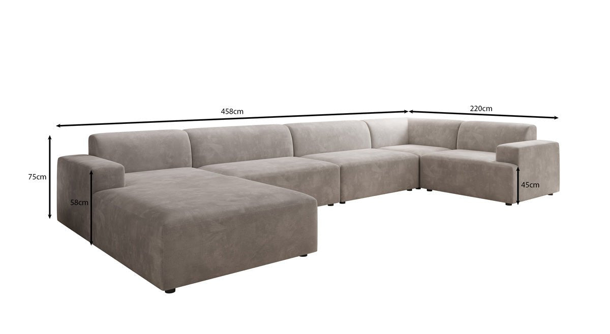 Designbank Monza U XXL in Fluweel