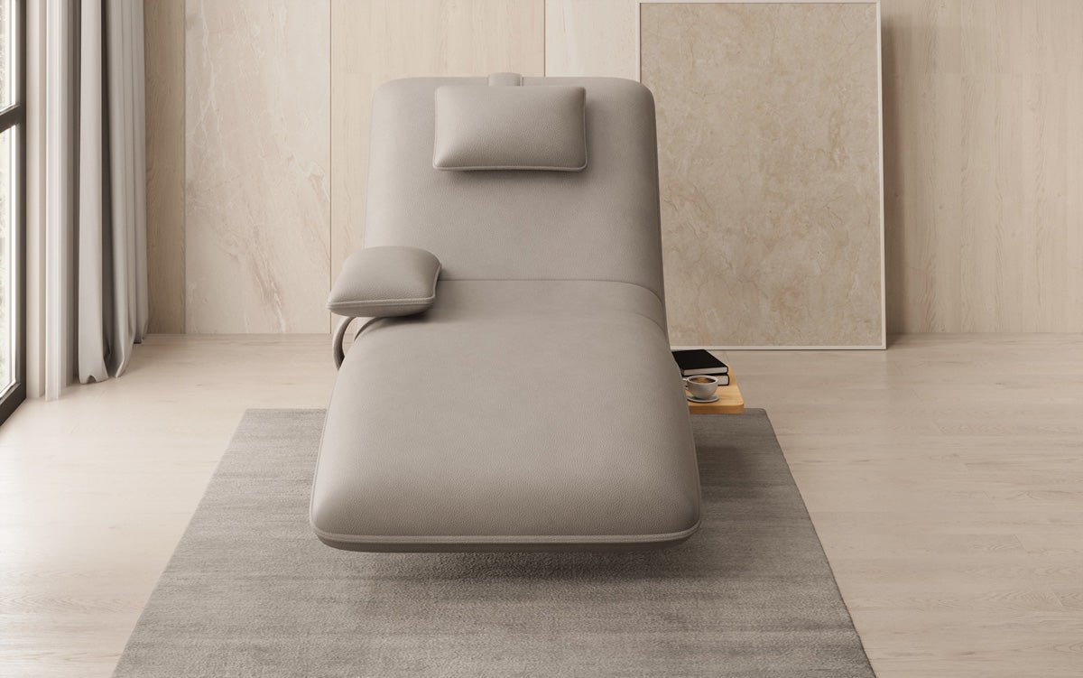 Designer relax-ligstoel velours echt leer met draaifunctie en bijzettafel