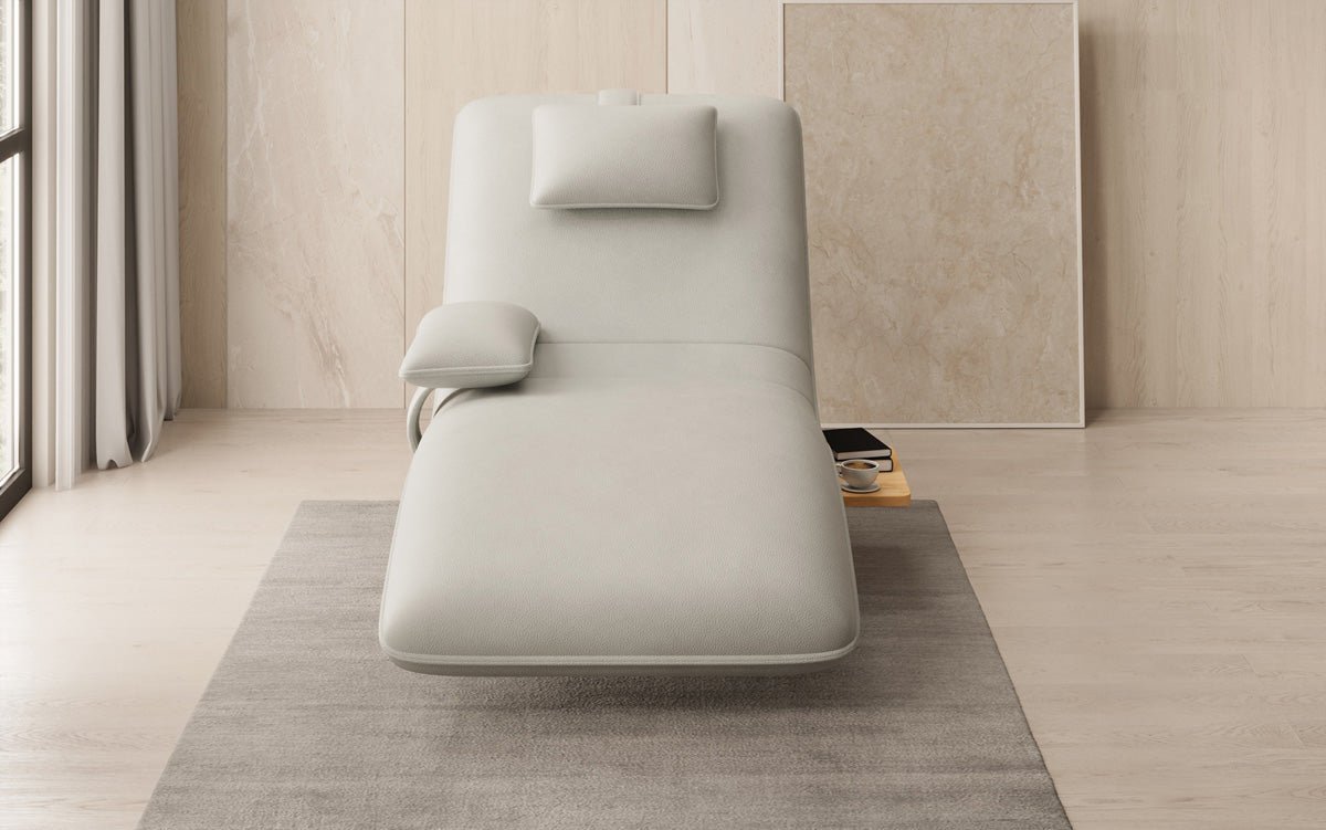 Designer relax-ligstoel velours echt leer met draaifunctie en bijzettafel