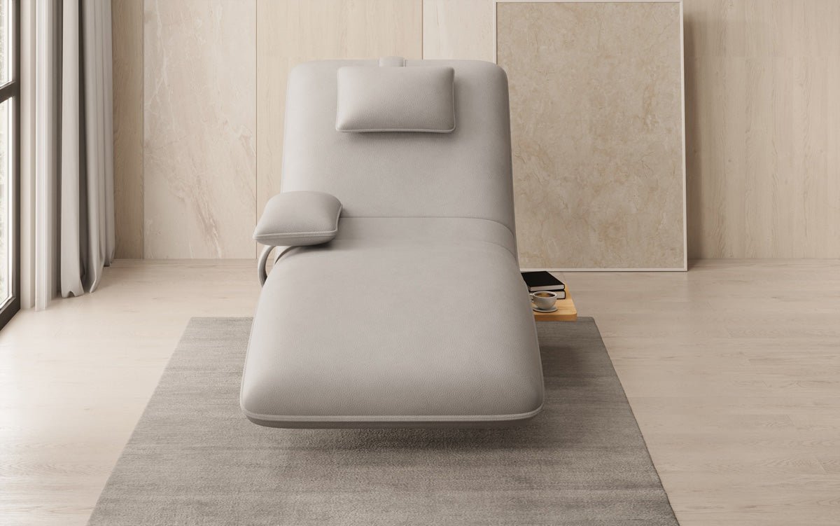 Designer relax-ligstoel velours echt leer met draaifunctie en bijzettafel