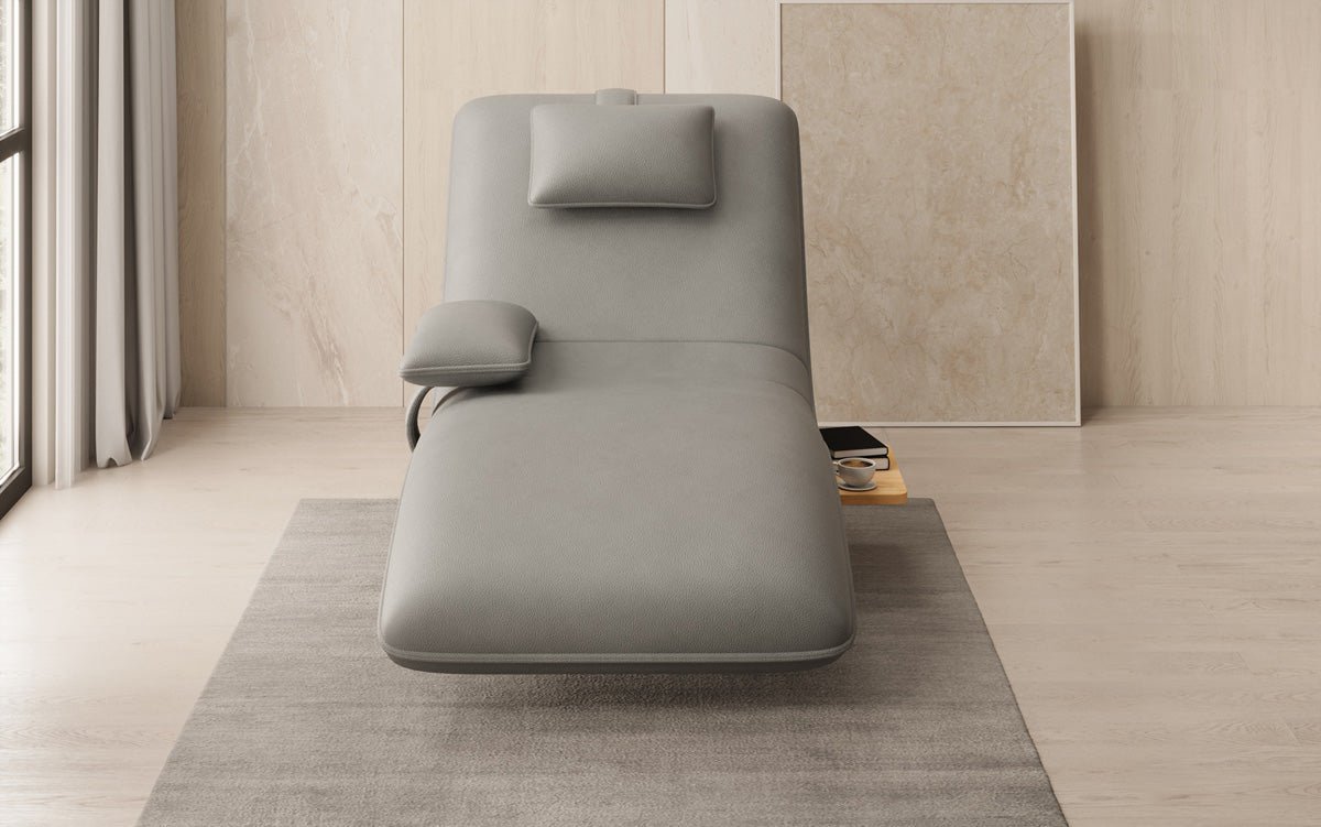 Designer relax-ligstoel velours echt leer met draaifunctie en bijzettafel