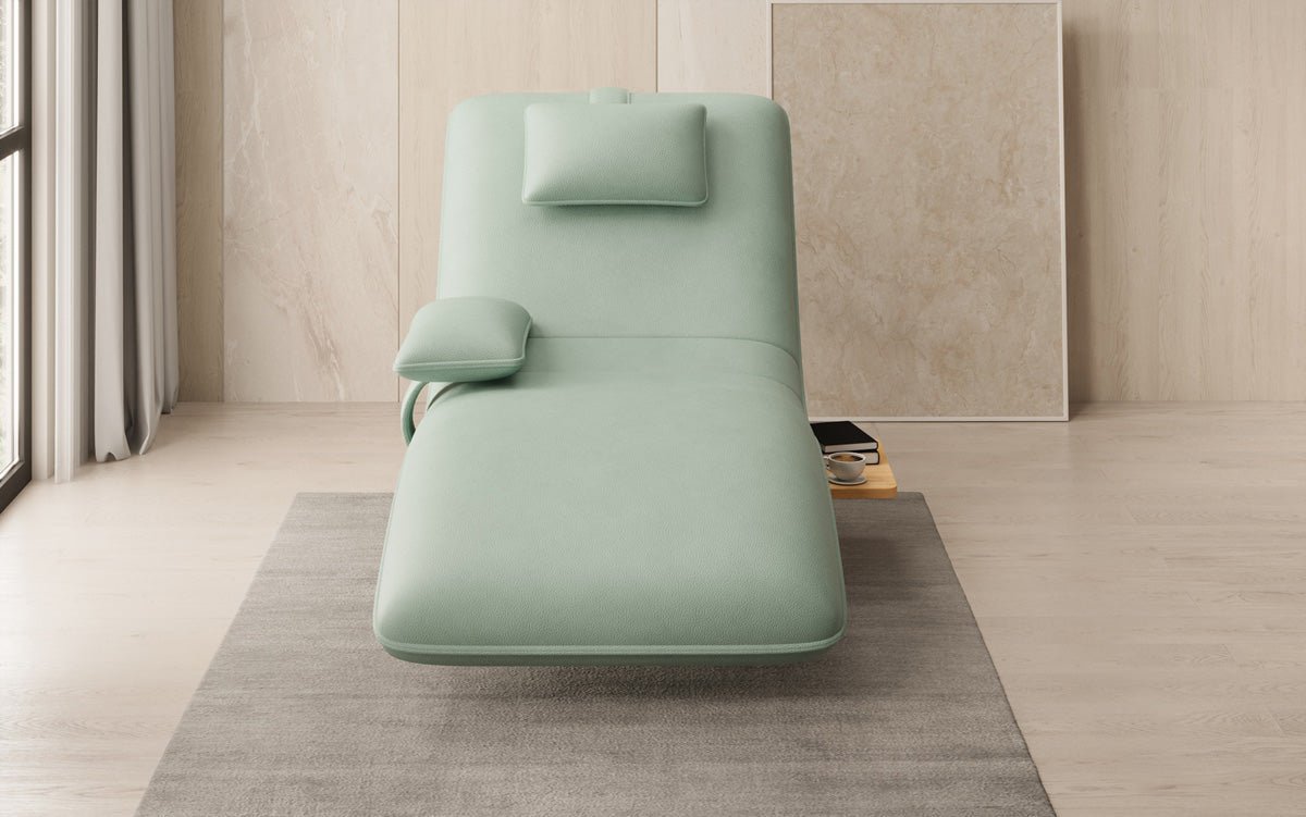 Designer relax-ligstoel velours echt leer met draaifunctie en bijzettafel