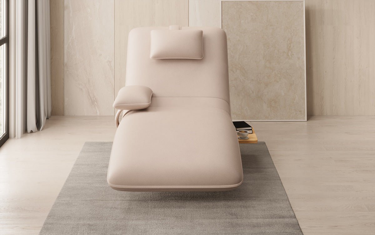 Designer relax-ligstoel velours echt leer met draaifunctie en bijzettafel