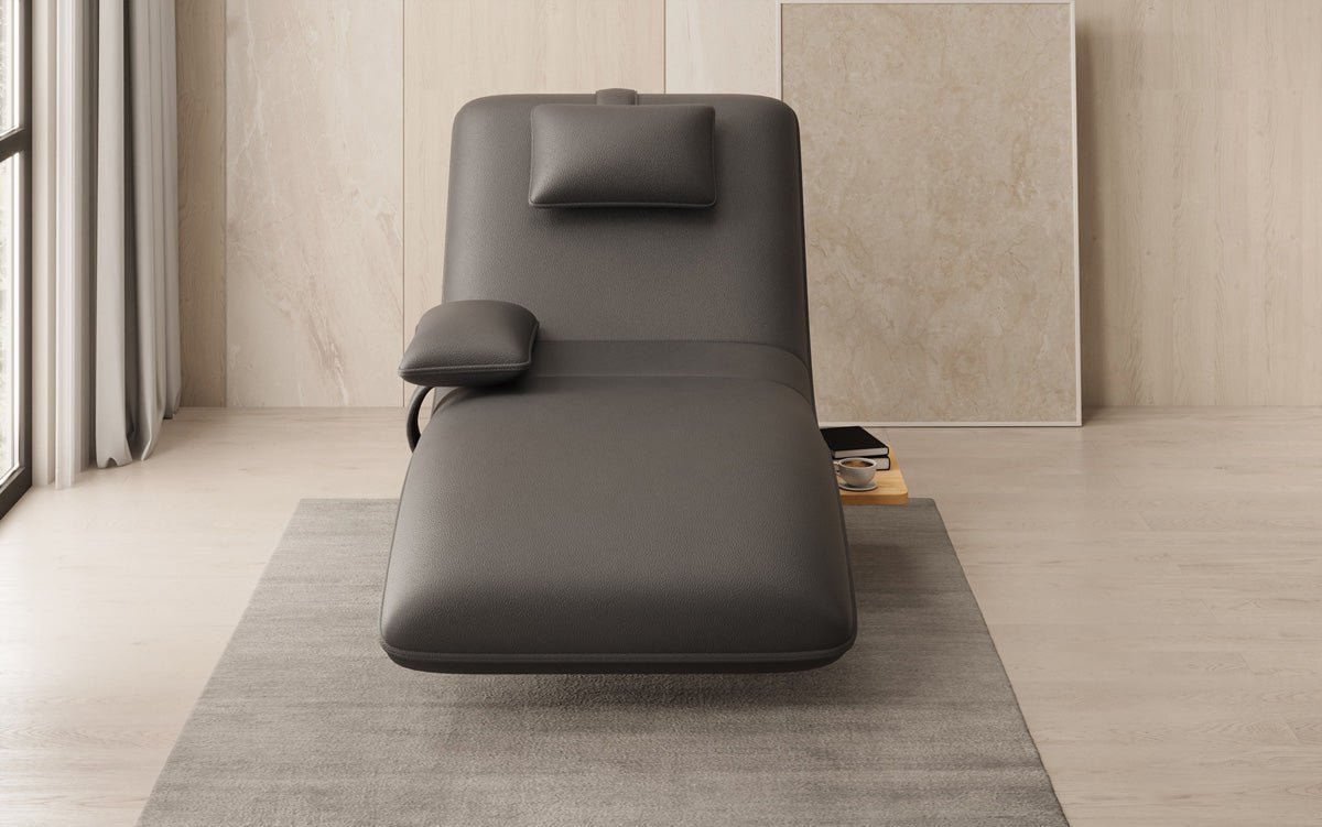 Designer relax-ligstoel velours echt leer met draaifunctie en bijzettafel